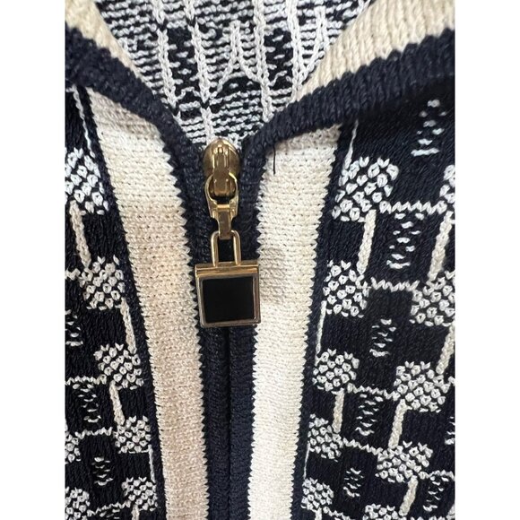 St. John Black & White Geometric Knit Zip-Up Jacket - Picture 9 of 10
